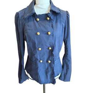 Ann Taylor LOFT Military Style Jacket Distressed Navy Blue Double Breasted Sz. 6